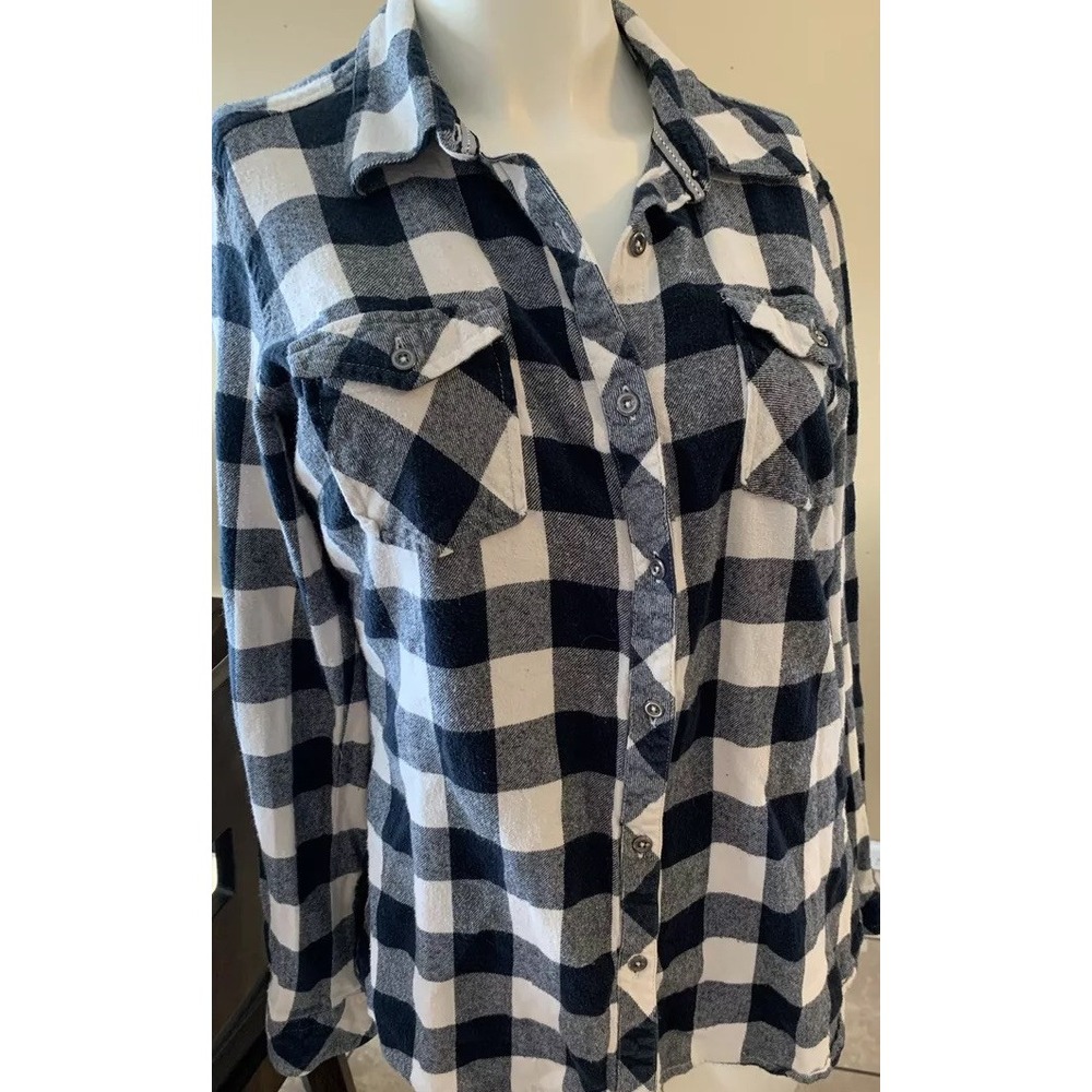 Natural Reflections Flannel Black White Checked Woman's. Outdoor‎ Button Sz L